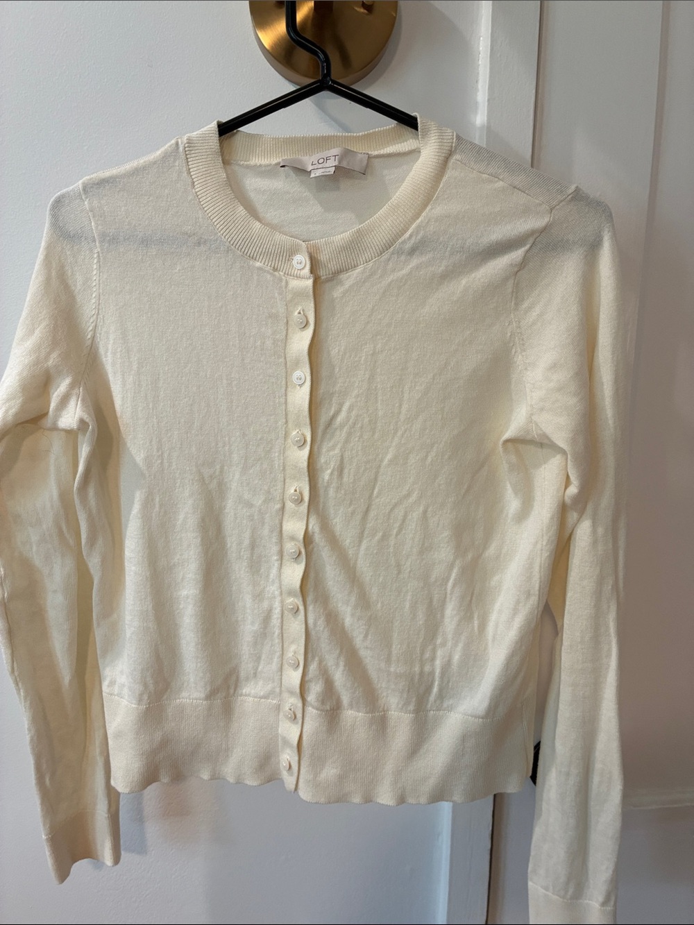 LOFT Ivory Ribbed Crewneck Sweater size small